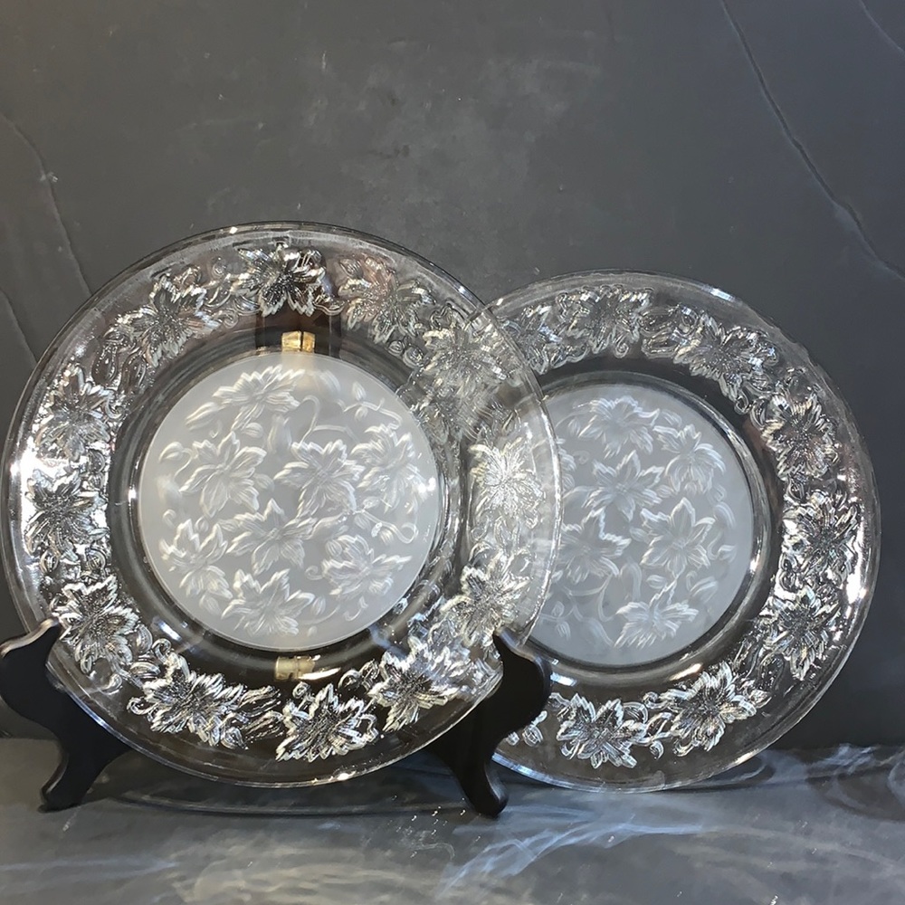 Princess House Crystal China Plates Etch Poinsettia Rare Collection Vintage